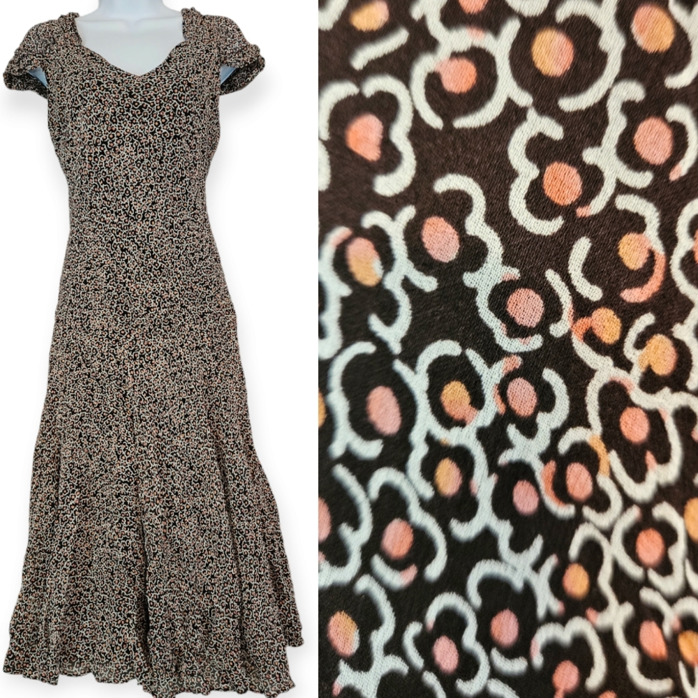 NWOT Talbots brown & pink floral fit & flare silk dress Womens 8